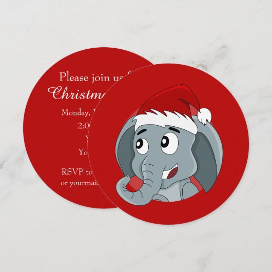 Elephant Santa Christmas Party print invitation 招待状 (正面/裏面)