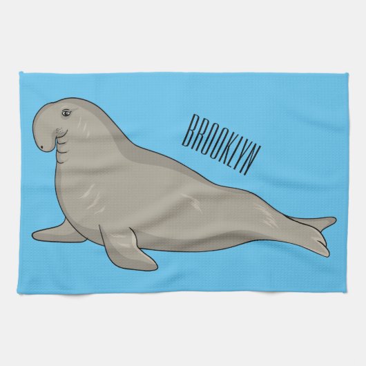 Elephant seal cartoon illustration キッチンタオル (横)