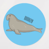 Elephant seal cartoon illustration  ラベル (デザイン1)