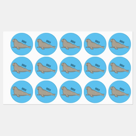 Elephant seal cartoon illustration  ラベル (シート)