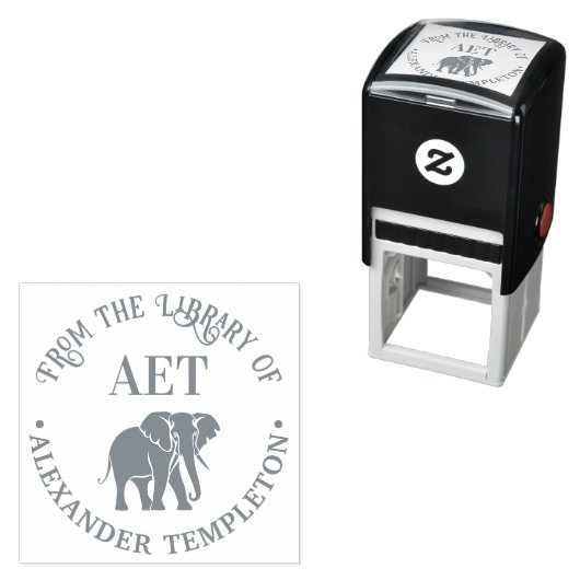 Elephant Silhouette Library Book Name Initials #2 セルフインキングスタンプ (インサイチュ)