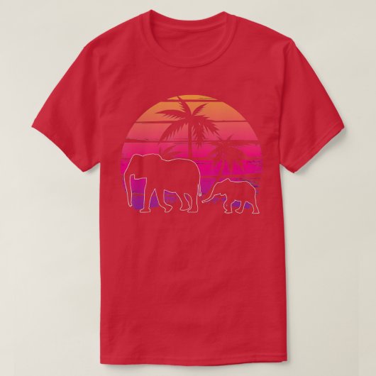 Elephant Sunset Island Palm Tree Beach Africa Wild Tシャツ (デザイン正面)