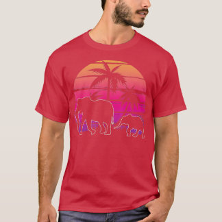 Elephant Sunset Island Palm Tree Beach Africa Wild Tシャツ