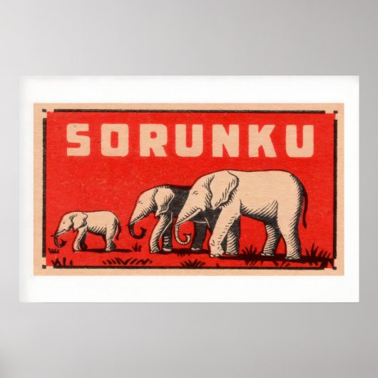 Elephant Three Elephants Vintage Matchbox Label ポスター (正面)