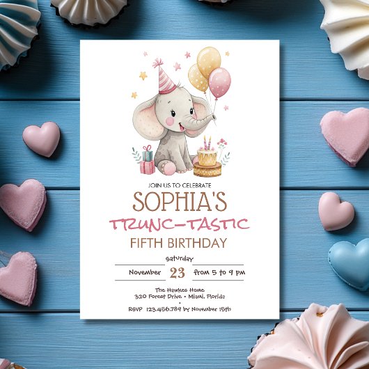 Elephant trunc-tastic kids birthday 招待状