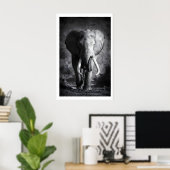 Elephant Wall Art Minimalist Black & White ポスター (ホームオフィス)
