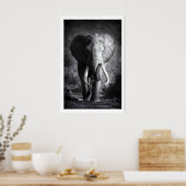 Elephant Wall Art Minimalist Black & White ポスター (キッチン)
