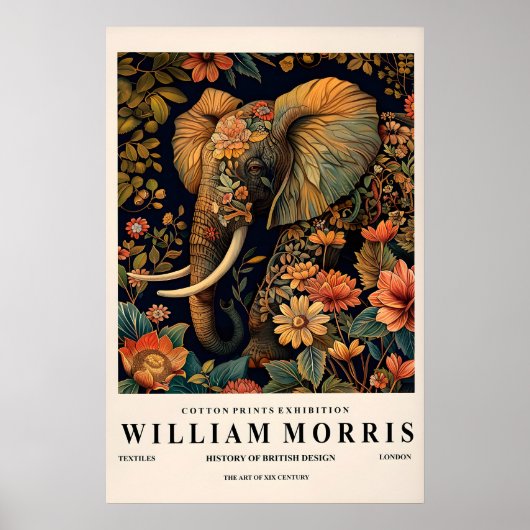 Elephant wall art, William Morris print, Dark ポスター (正面)