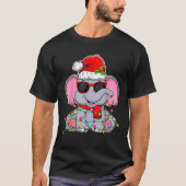 Elephant Wearing Glasses Santa Hat Elephant Lover Tシャツ (正面)