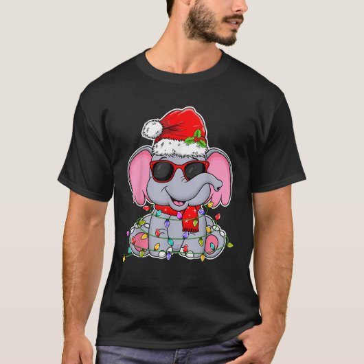 Elephant Wearing Glasses Santa Hat Elephant Lover  Tシャツ (正面)