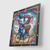 Elephant Wedding Bicycle Romantic スクエア壁時計 (傾斜)