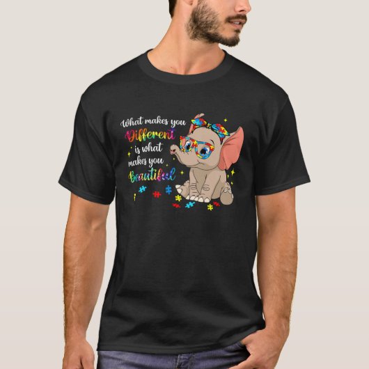 Elephant What Makes You Different Autism Awareness Tシャツ (正面)