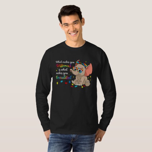 Elephant What Makes You Different Autism Awareness Tシャツ (正面フル)