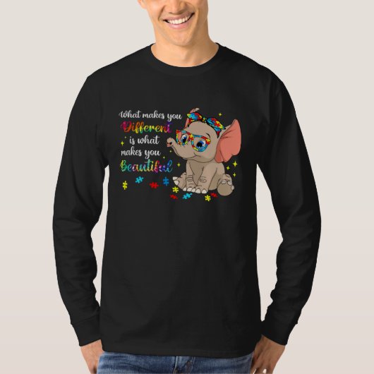 Elephant What Makes You Different Autism Awareness Tシャツ (正面)