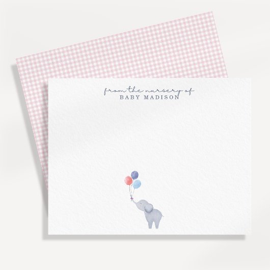 Elephant with Balloons Pink nursery note card 案内状