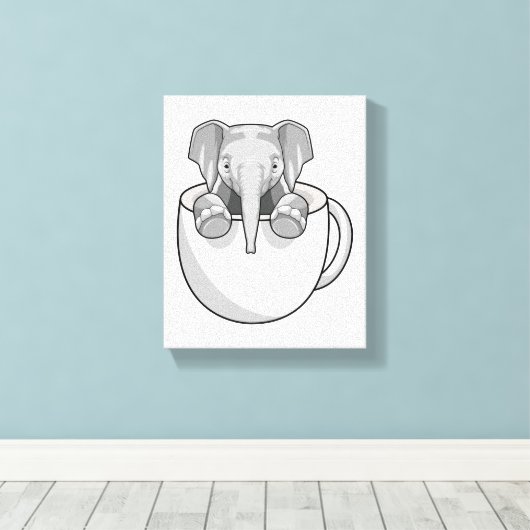 Elephant with Cup キャンバスプリント (インサイチュ (ウッドフロア))