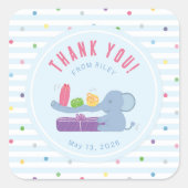 Elephant with Gifts Birthday Party Thank You スクエアシール (正面)