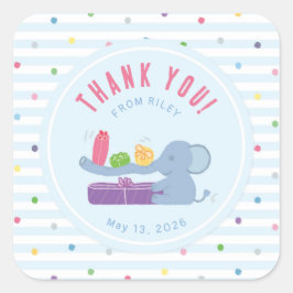 Elephant with Gifts Birthday Party Thank You スクエアシール