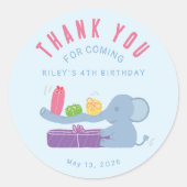 Elephant with Gifts Thank You ラウンドシール (正面)