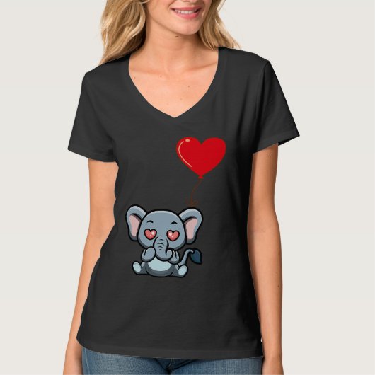 Elephant With Heart Balloon Valentines Day Love Bo Tシャツ (正面)