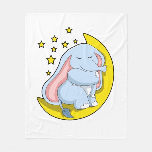 Elephant with Moon and Stars フリースブランケット (正面)