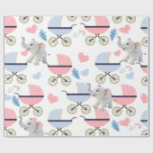 Elephant Wrapping Paper Baby Stroller Pink & Blue  ラッピングペーパー (フラット)