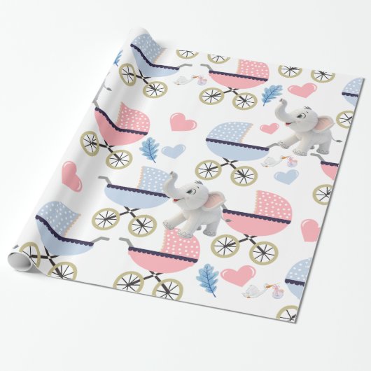 Elephant Wrapping Paper Baby Stroller Pink & Blue  ラッピングペーパー (アンロールド)