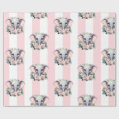 Elephant Wrapping Paper Pink & White Stripe  ラッピングペーパー (フラット)