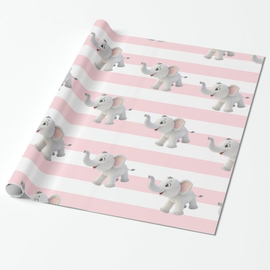 Elephant Wrapping Paper Pink & White Stripe  ラッピングペーパー (アンロールド)