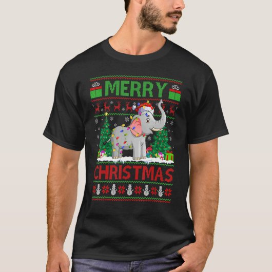 Elephant   Xmas Tree Light Ugly Santa Elephant Chr Tシャツ (正面)