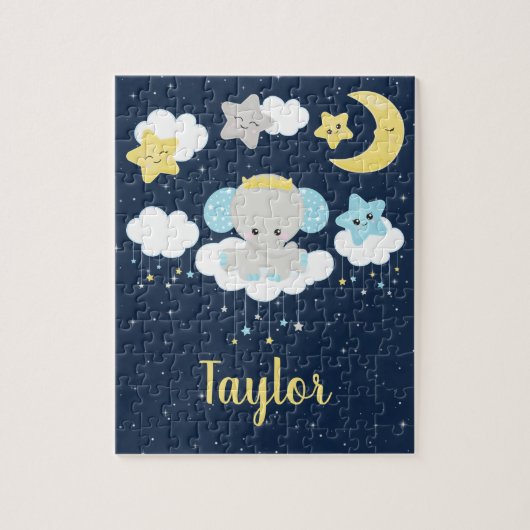 Elephant Yellow and Navy ジグソーパズル (縦)