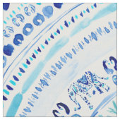 ELEPHANTING青い象のBohoの曼荼羅 ファブリック (クローズアップ)