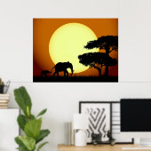 Elephants at sunset poster ポスター (ホームオフィス)