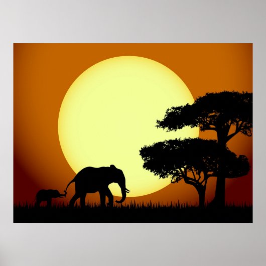 Elephants at sunset poster ポスター (正面)