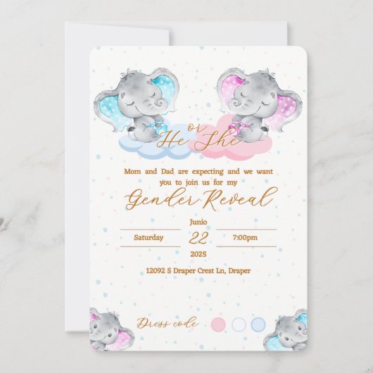 Elephant's Gender Reveal Invitation 招待状 (正面)