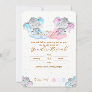 Elephant's Gender Reveal Invitation 招待状