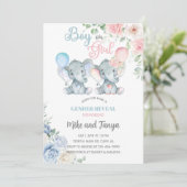 Elephants gender reveal invite, pink blue flowers. 招待状 (スタンド正面)