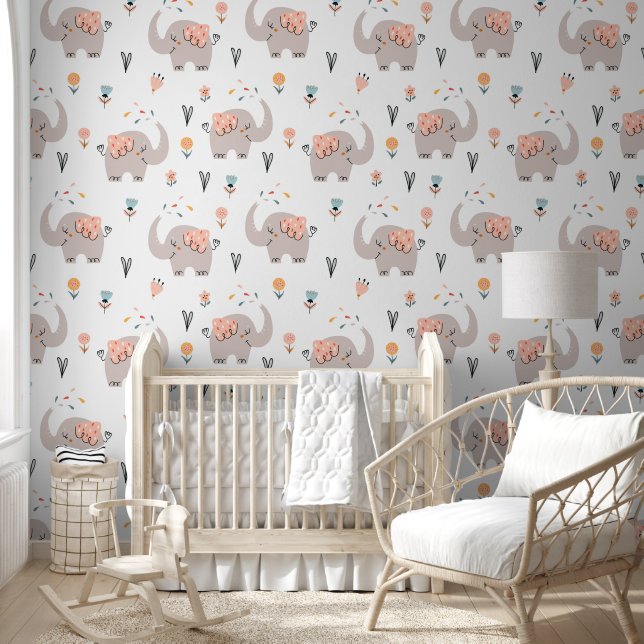 Elephants, Hearts and Flowers Nursery 壁紙 (キッズ)