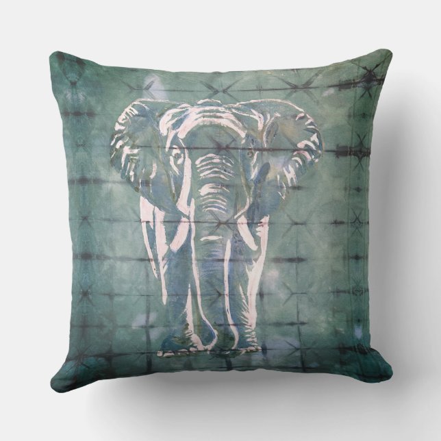 Elephants in the Art of Japanese Dye, Tribal Green アウトドアクッション (裏面)