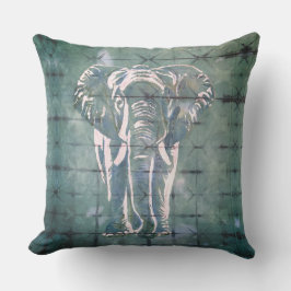 Elephants in the Art of Japanese Dye, Tribal Green アウトドアクッション