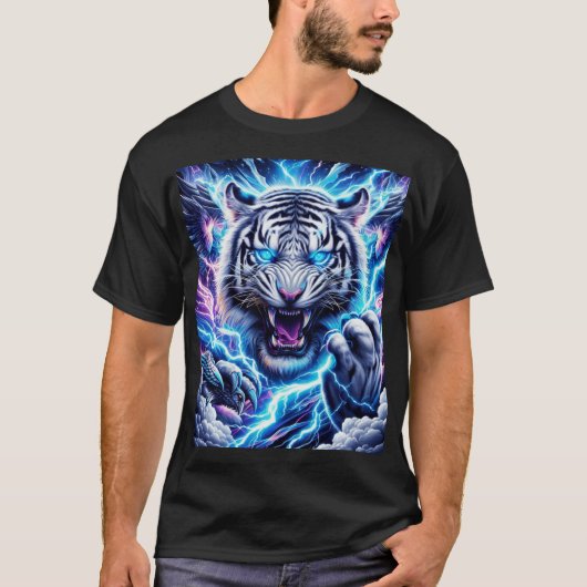 Eletric Blue Lighting Tiger T-Shirt Design Tシャツ (正面)
