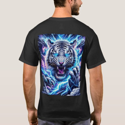 Eletric Blue Lighting Tiger T-Shirt Design Tシャツ (裏面)