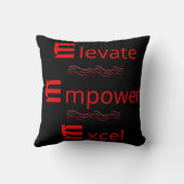 Elevate Empower Excel  モチベーションを高める赤と黒のデザイン クッション (裏面)