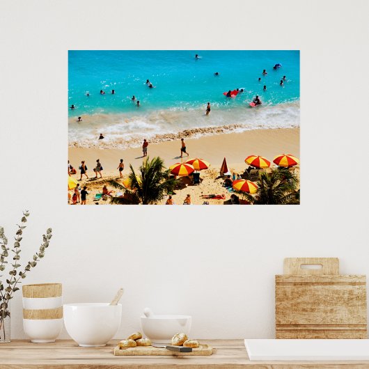 Elevated View Of Waikiki Beach Scene, Honolulu ポスター (キッチン)