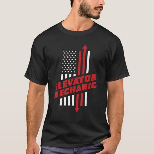 Elevator Mechanic Inspector America USA Elevator L Tシャツ (正面)