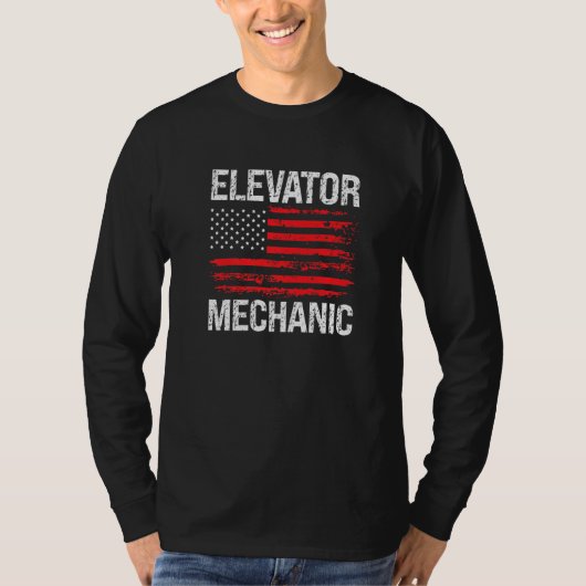 Elevator Mechanic Technician US American Flag Dist Tシャツ (正面)