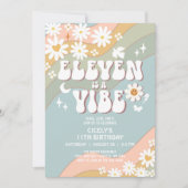 ELEVEN is a Vibe デイジーヒッピー70年代レトロ誕生日 招待状 (正面)