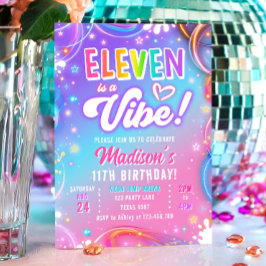 Eleven is a Vibe Retro Groovy Neon Girl Birthday 招待状