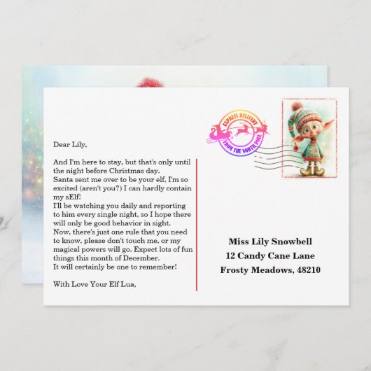 Elf Arrival Letter | North Pole Welcome Message 招待状 (正面/裏面)