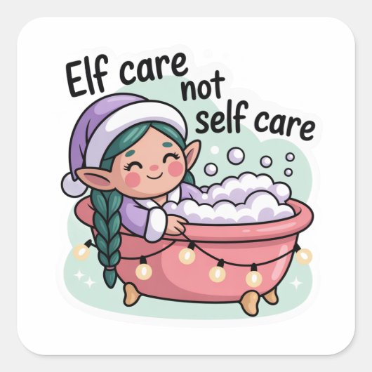 Elf Care Not Self Care Sticker | Funny Christmas  スクエアシール (正面)